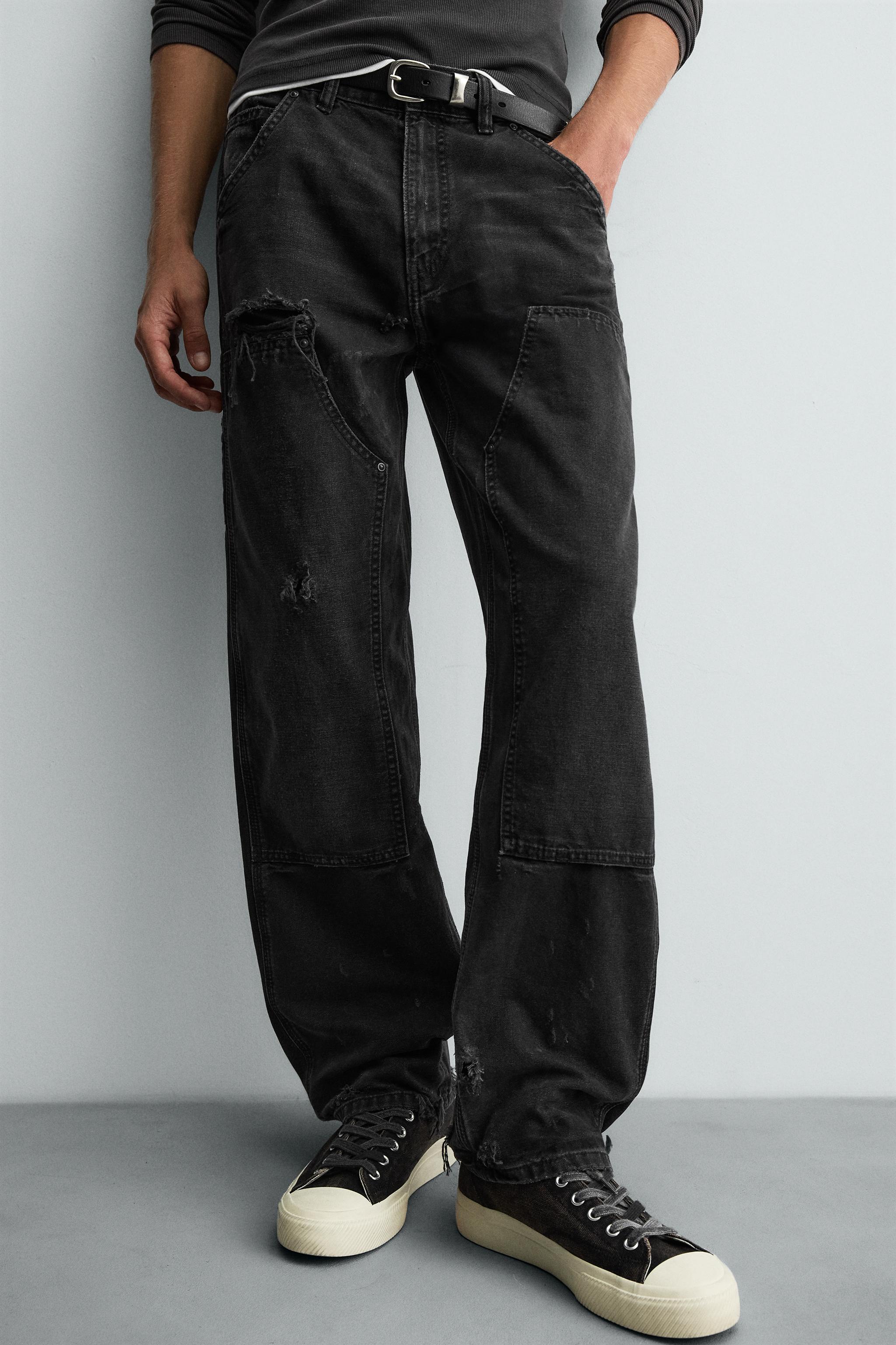 JEANS CARPINTEIRO COM EFEITO LAVADO - Preto | ZARA Brasil