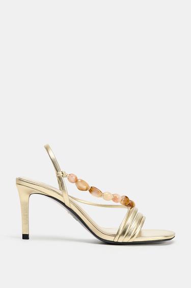 METALLIC SANDALS WITH JEWEL DETAIL - Gold by Zara