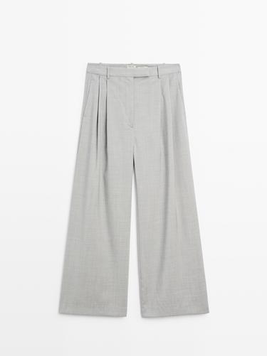 Pantalón ancho pinzas 100% lana - Studio - Gris claro de Zara
