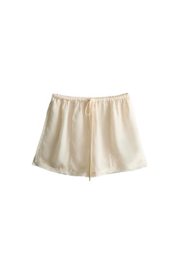 Zara LACE COTTON SHORTS - 裸色