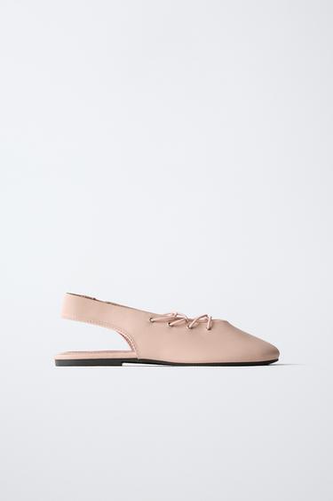 LACE-UP SLINGBACK BALLET FLATS - Pink by Zara