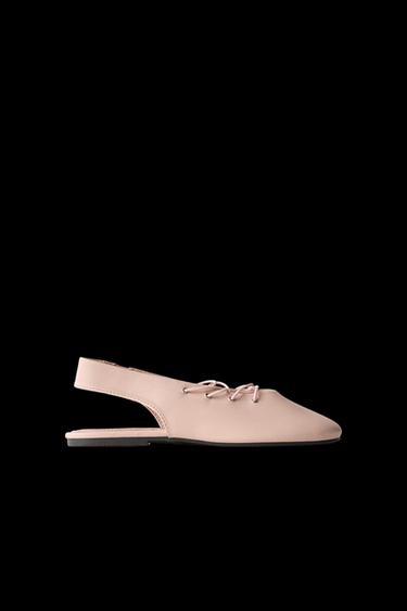 LACE-UP SLINGBACK BALLET FLATS - Pink by Zara