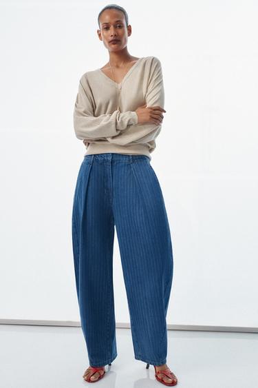 PANTALÓN DENIM BALLOON RAYAS ZW COLLECTION - Azul claro de Zara