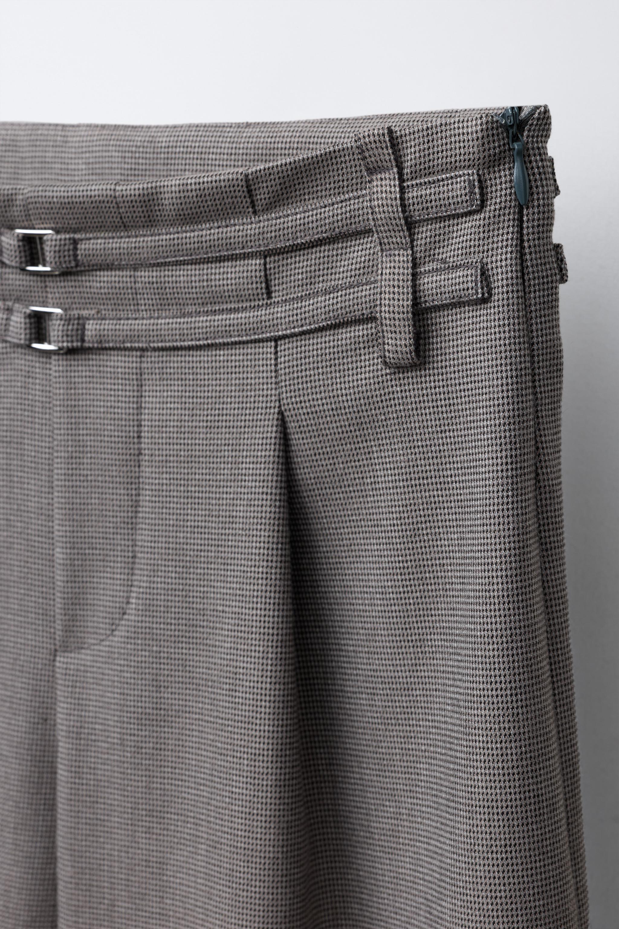 WIDE LEG HOUNDSTOOTH DOUBLE BELT PANTS