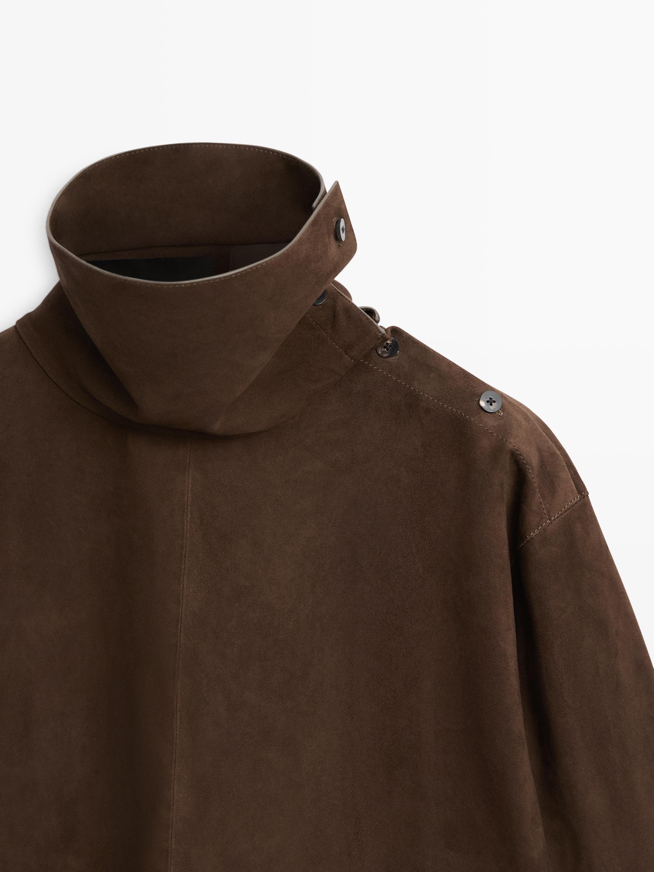 Chemisier col montant cuir daim
