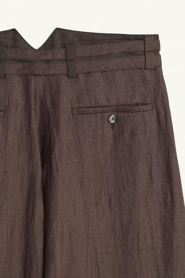 WIDE-LEG TROUSERS WITH BELTS - Brown / Taupe by Zara - Image 7