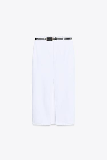 BELTED STRAIGHT MIDI SKIRT - White by Zara - Image 5