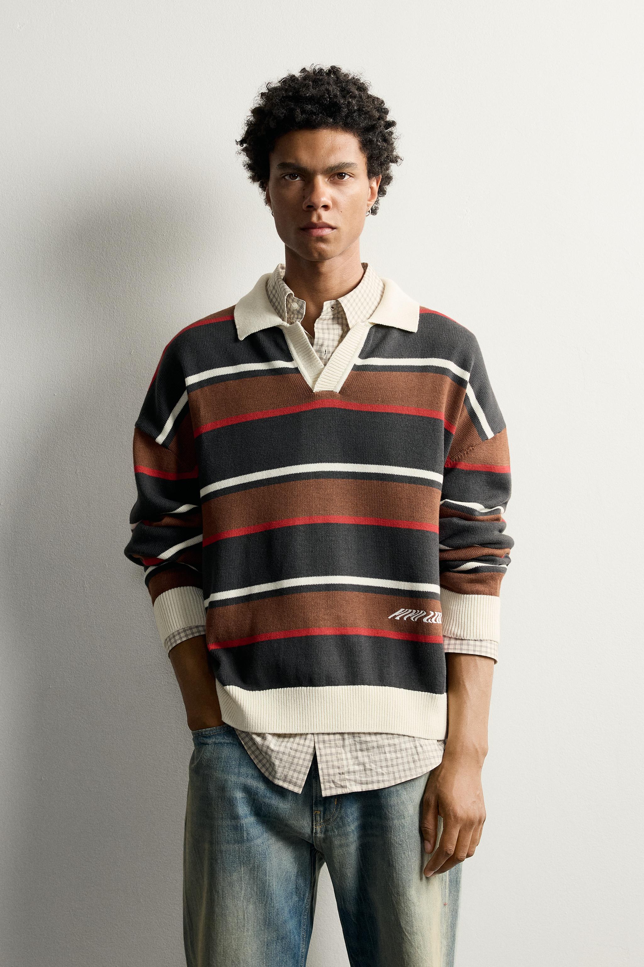 POLO EN MAILLE À RAYURES ET INTARSIA FLEUR