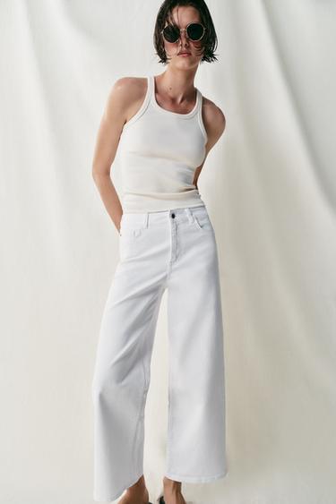 Zara TEKSAD Z1975 CULOTTE KÕRGE VÖÖKOHAGA COMFORT - Valge