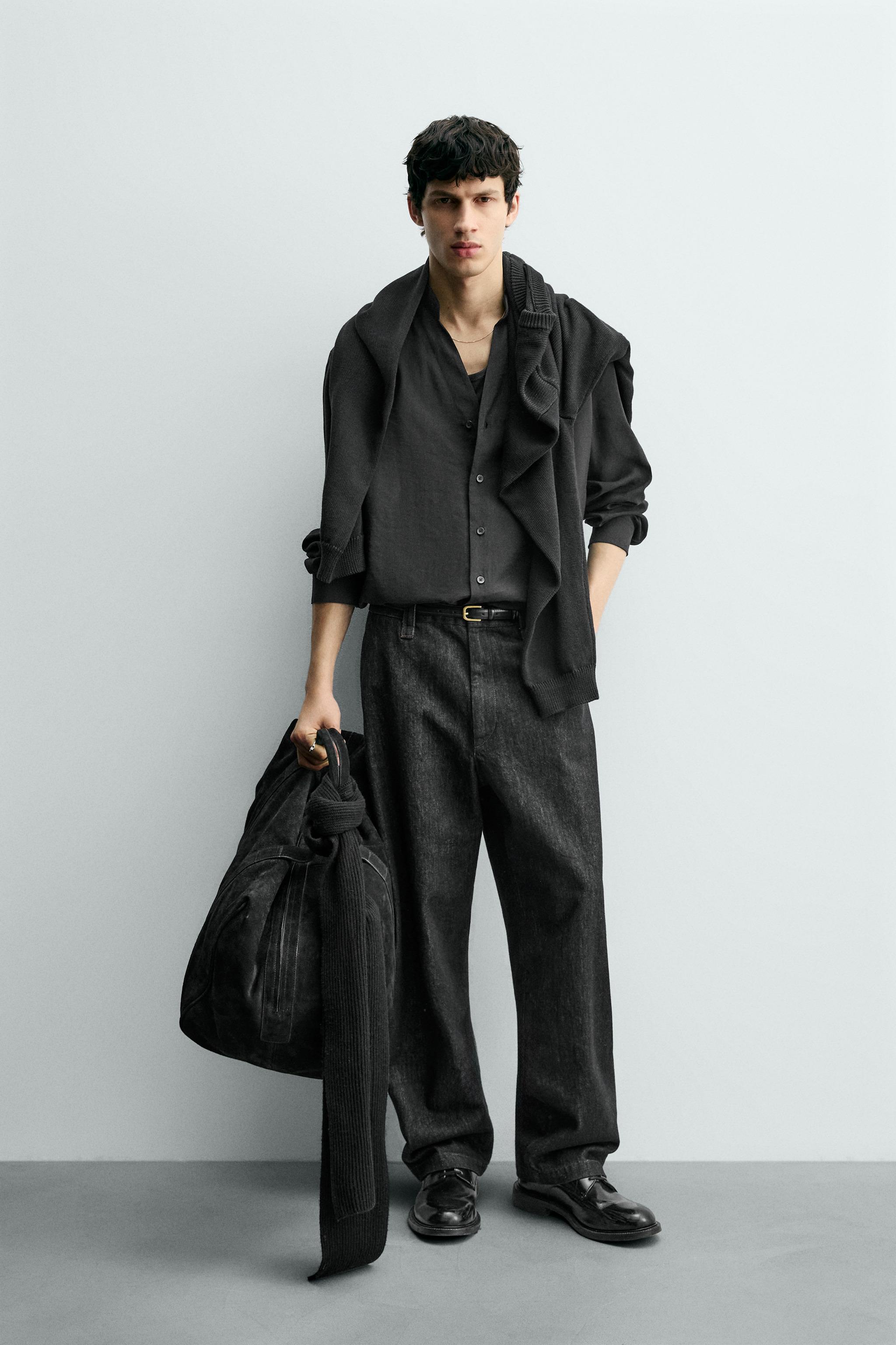 テクスチャー素材リラックスフィットシャツ - ブラック | ZARA Japan