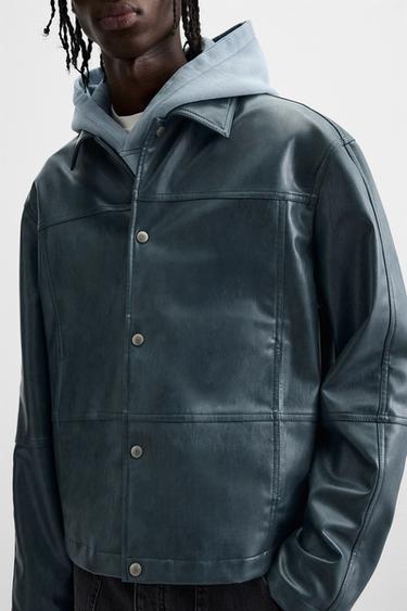 LEATHER EFFECT OVERSHIRT - Blue by Zara - Image 4