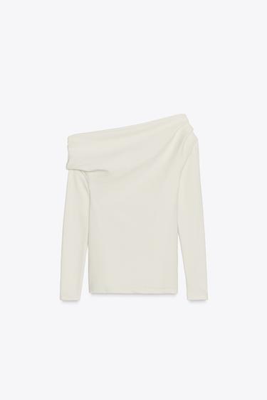 T-SHIRT ASYMÉTRIQUE DOUX - Écru de Zara - Image 4