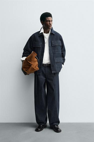 PANTALLONA DOKU DENIM BARREL FIT - Blu indiane nga Zara - Imazh 0
