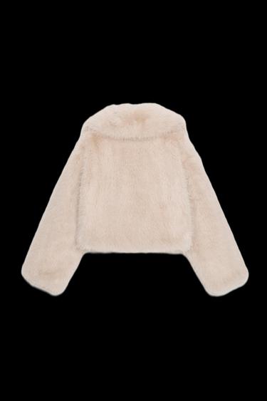 Zara FAUX FUR LAPEL COLLAR JACKET - Ecru