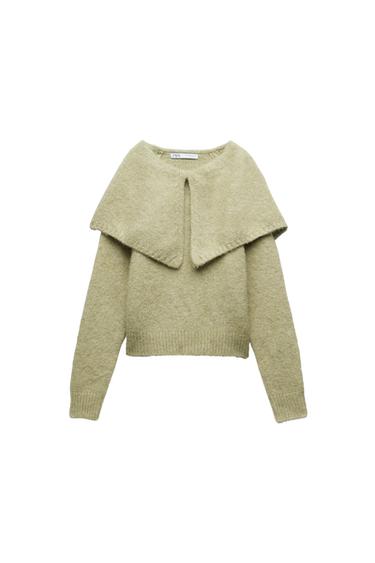 KNIT SWEATER WITH WIDE LAPEL