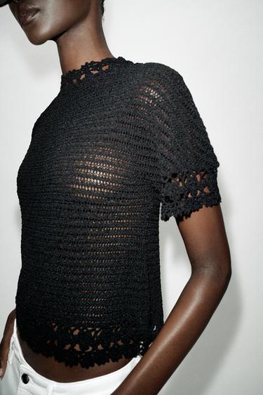 FLORAL HIGH-NECK KNIT TOP - Black by Zara - Image 3