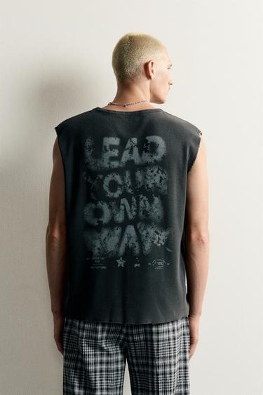 WASHED PRINTED KNIT TANK TOP - Faded black by Zara
