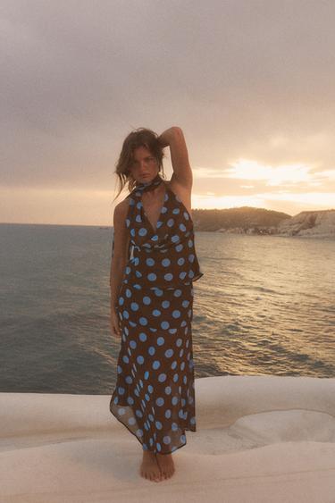TOP HALTER À POIS ET FOULARD - Marron-Bleu de Zara - Image 4