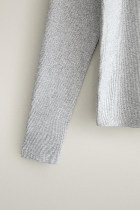 T-SHIRT MANCHES LONGUES COTON RIB - Gris de Zara - Image 2