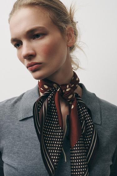 SCARF WITH A POLKA-DOT PRINT - Brown by Zara