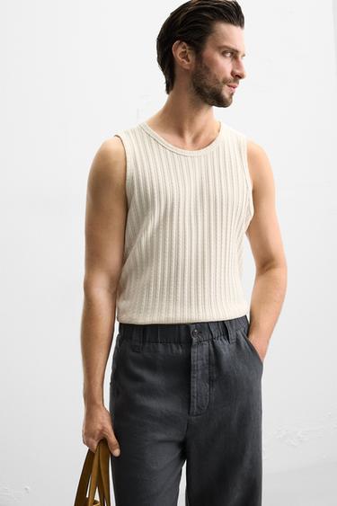 T-SHIRT DÉBARDEUR JACARD RAYURES - Écru de Zara - Image 5