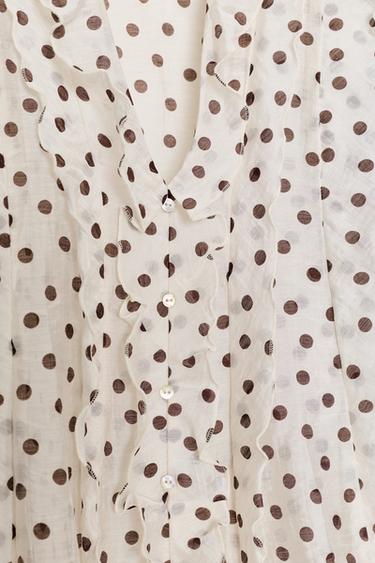 POLKA DOT RUFFLED BLOUSE - Ecru / Brown by Zara - Image 7