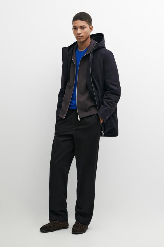 Zara Long quilted hooded parka - Navy blue - Image 0