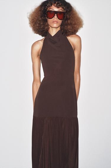 HALTERNECK DRESS WITH MATCHING DETAIL - Brown by Zara - Image 3