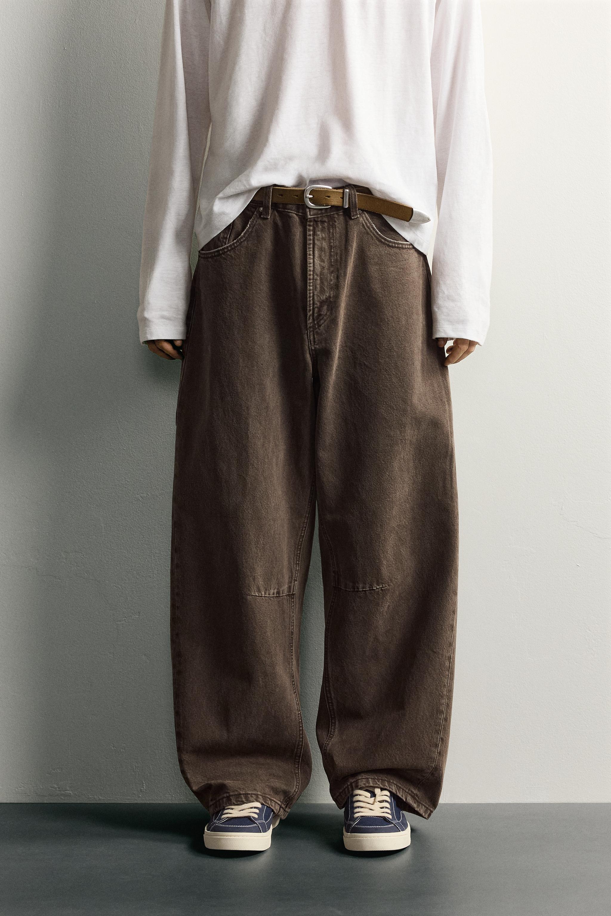 DRAWSTRING BARREL FIT PANTS — Brown