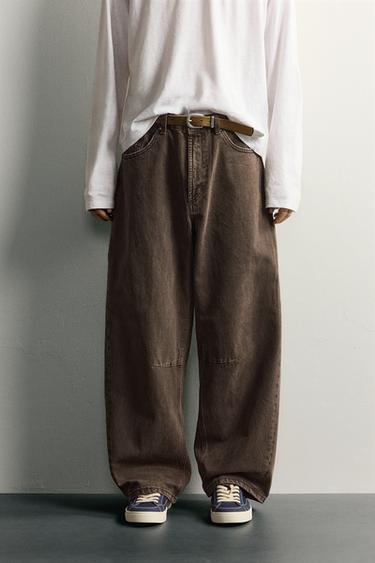 PANTALÓN BARREL FIT CORDÓN - Marrón de Zara