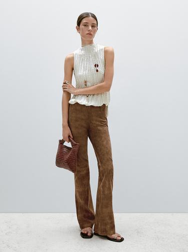 Zara Flared suede leather trousers - Brown - Image 0