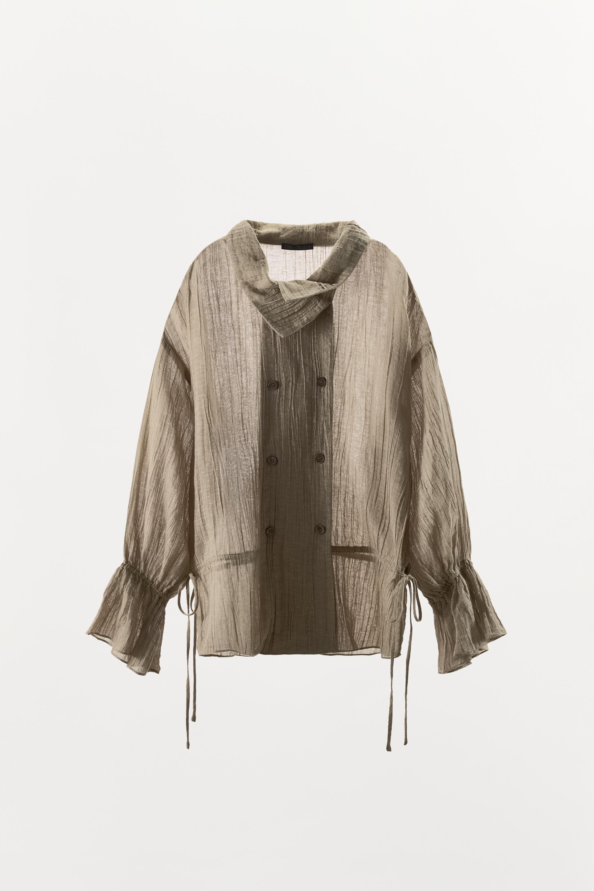 Женские рубашки Zara LINEN-BLEND SHIRT WITH SIDE TIES — фото 3