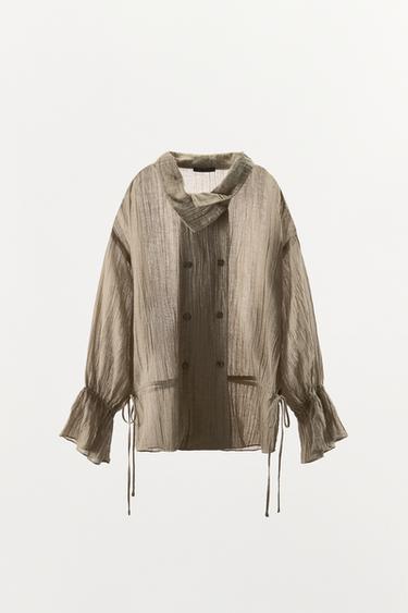 CAMISA CON LINO LAZADAS - Marrón / Topo de Zara
