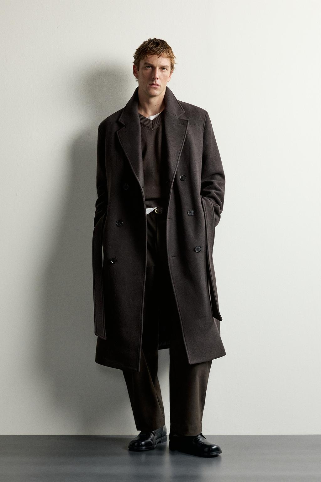 WOOL BLEND BELTED DOUBLE-BREASTED COAT