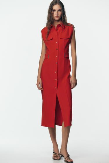 CREPE MIDI FITTED DRESS - Red by Zara - Image 0