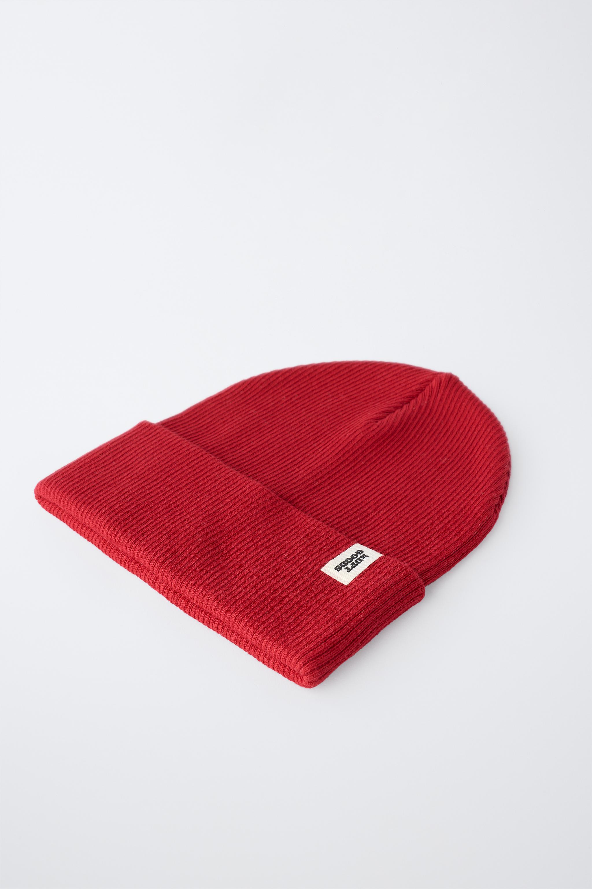 RIBBED KNIT LABEL HAT — Dark red (alternate view)