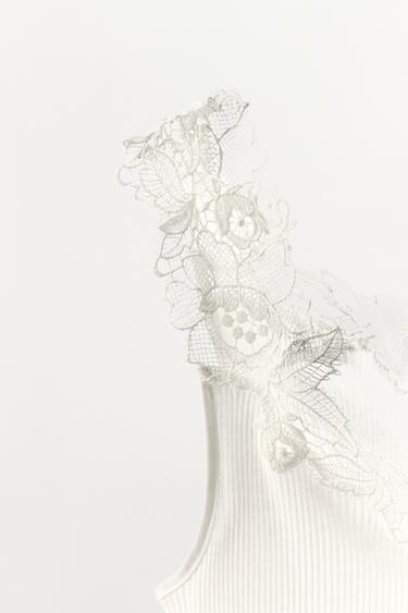 RIBBED KNIT LACE TOP - Ecru by Zara - Image 4
