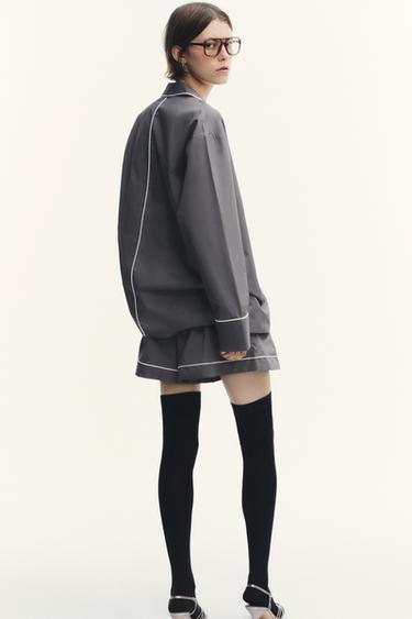 CHEMISE EN POPELINE LISERÉ - bleu pétrole délavé de Zara - Image 3