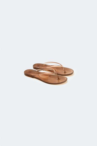TRANSPARENT TOE-POST SLIDE SANDALS - Brown by Zara