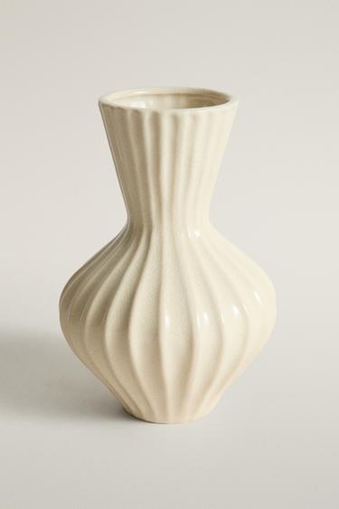 SMALL STRIPED GLAZED CERAMIC VASE — Cream 1