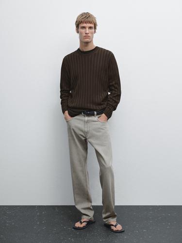Zara Textured round neck sweater - Brown marl
