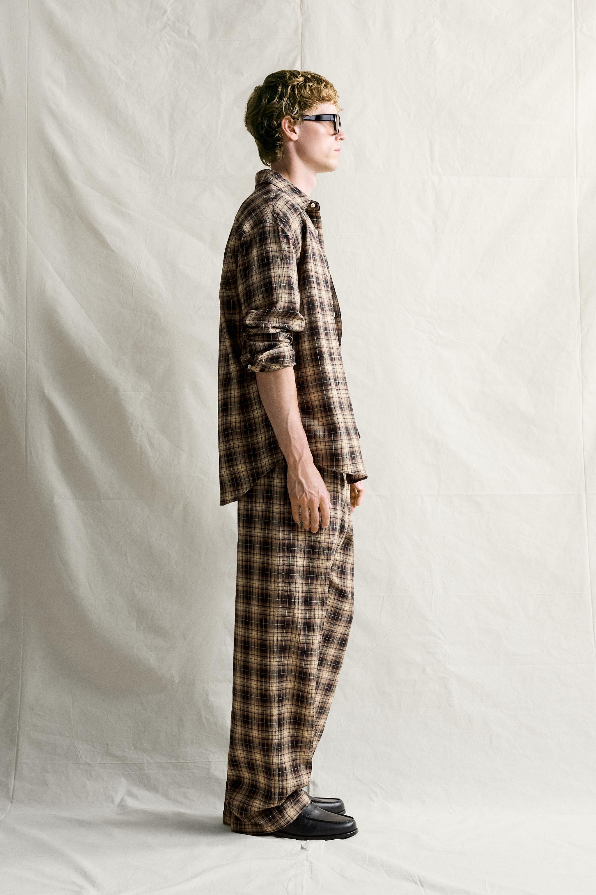 Zara DOKULU KARELİ RELAXED FIT PANTOLON görsel 4