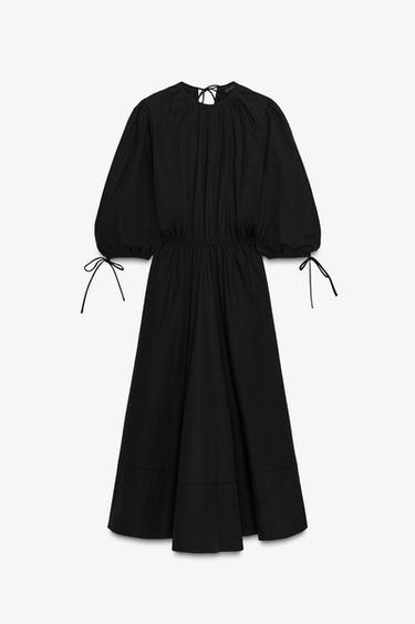 ギャザーポプリンワンピース ZW コレクションブラックZaraのギャザーポプリンワンピース ZW コレクション - ブラック