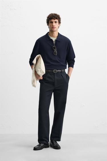 POLO EN MAILLE DE COTON ET SOIE - Bleu marine de Zara