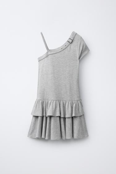 ASYMMETRIC DRESS WITH RUFFLES AND BUCKLE - Grey marl by Zara