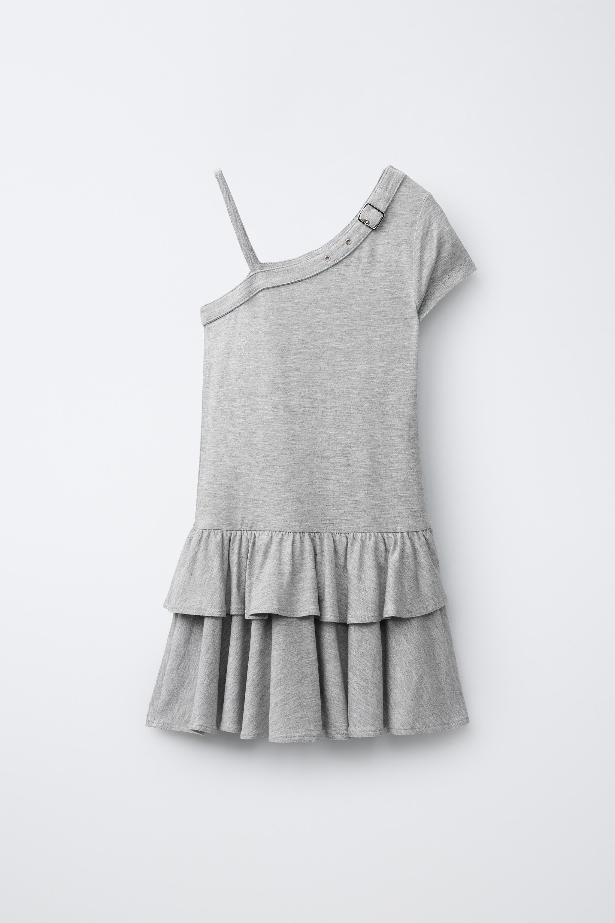 ASYMMETRIC RUFFLED BUCKLE DRESS