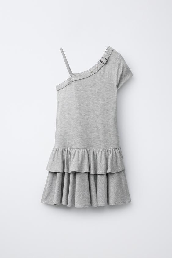VESTIDO ASIMÉTRICO VOLANTES HEBILLA - Gris vigoré de Zara - Imagen 0