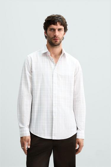 SLIM FIT CHECK SHIRT - Beige by Zara