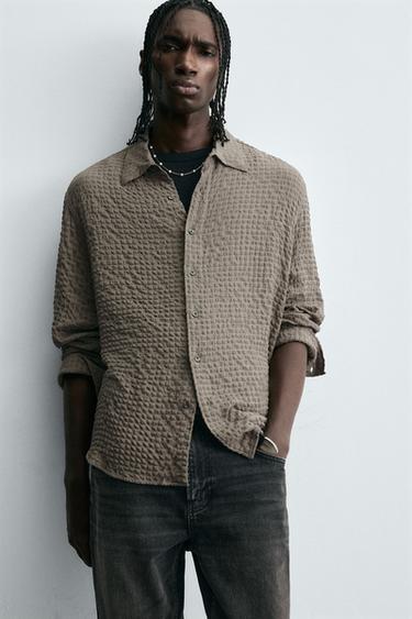 TEXTURED CHECK SHIRT - Dark tan by Zara - Image 4