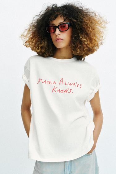 Zara SHORT SLEEVE TEXT T-SHIRT - White